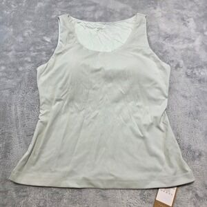 OGL Women Large Light Sage Green Cotton U Neck Airy Tank Top Built-in Bra